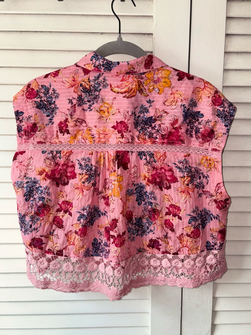 Pilcro Floral Lace Trim Boxy Blouse Pink Cottagecore Oversized Cotton Top SP - Picture 3 of 5